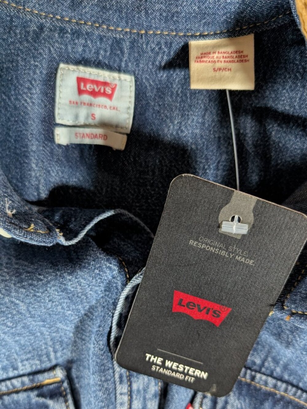 NWT Levis The Western Standard Fit Denim Pearl Snap Shirt Corduroy Collar S Blue - Picture 9 of 13